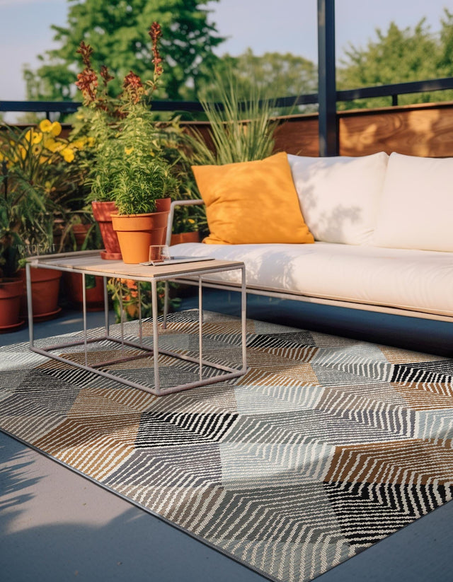 Gray 9' x 12' Outdoor Modern Rectangle Area Rug Weather Resistant for Patio, Deck, Terrace, Balcony, Porch 100% Polypropylene Modern Outside Carpet for Sale at Rug Engine