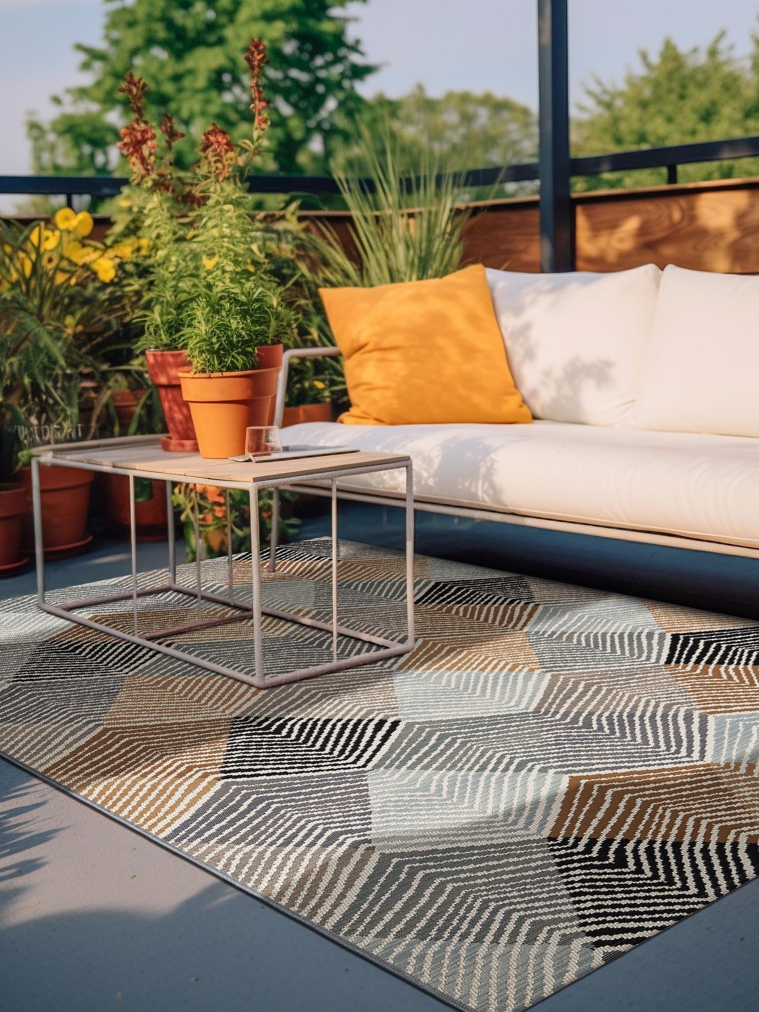 Gray 6' 1 x 9' Outdoor Modern Rectangle Area Rug Weather Resistant for Patio, Deck, Terrace, Balcony, Porch 100% Polypropylene Modern Outside Carpet for Sale at Rug Engine