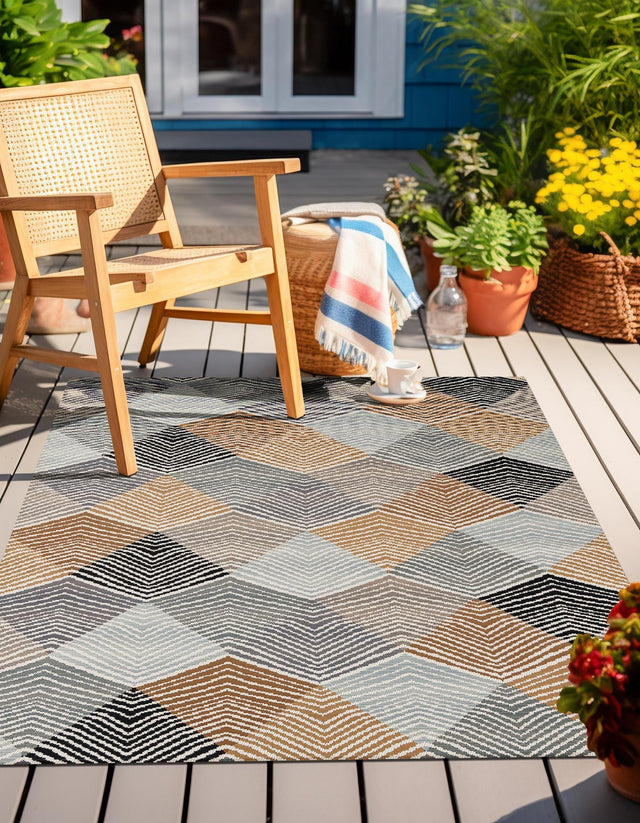 Gray 2' x 3' 1 Outdoor Modern Rectangle Area Rug Weather Resistant for Patio, Deck, Terrace, Balcony, Porch 100% Polypropylene Modern Outside Carpet for Sale at Rug Engine