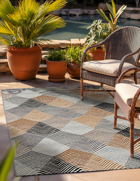 Gray 5' 1 x 8' Outdoor Modern Rectangle Area Rug Weather Resistant for Patio, Deck, Terrace, Balcony, Porch 100% Polypropylene Modern Outside Carpet for Sale at Rug Engine