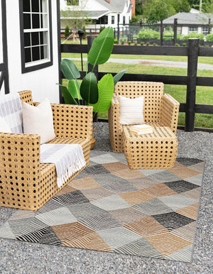 Gray 7' 10 x 10' Outdoor Modern Rectangle Area Rug Weather Resistant for Patio, Deck, Terrace, Balcony, Porch 100% Polypropylene Modern Outside Carpet for Sale at Rug Engine