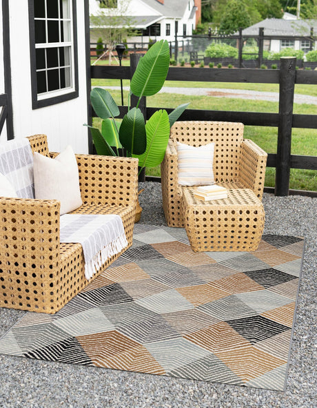 Gray 5' 1 x 8' Outdoor Modern Rectangle Area Rug Weather Resistant for Patio, Deck, Terrace, Balcony, Porch 100% Polypropylene Modern Outside Carpet for Sale at Rug Engine