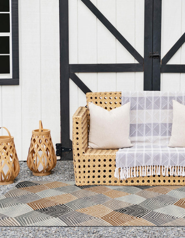 Gray 9' x 12' Outdoor Modern Rectangle Area Rug Weather Resistant for Patio, Deck, Terrace, Balcony, Porch 100% Polypropylene Modern Outside Carpet for Sale at Rug Engine