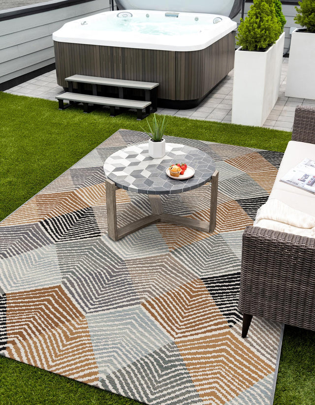 Gray 9' x 12' Outdoor Modern Rectangle Area Rug Weather Resistant for Patio, Deck, Terrace, Balcony, Porch 100% Polypropylene Modern Outside Carpet for Sale at Rug Engine
