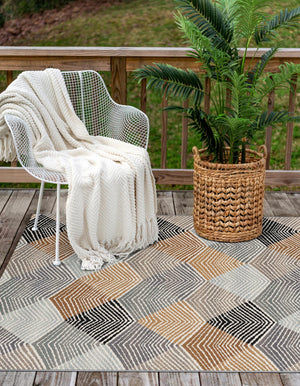 Gray 9' x 12' Outdoor Modern Rectangle Area Rug Weather Resistant for Patio, Deck, Terrace, Balcony, Porch 100% Polypropylene Modern Outside Carpet for Sale at Rug Engine