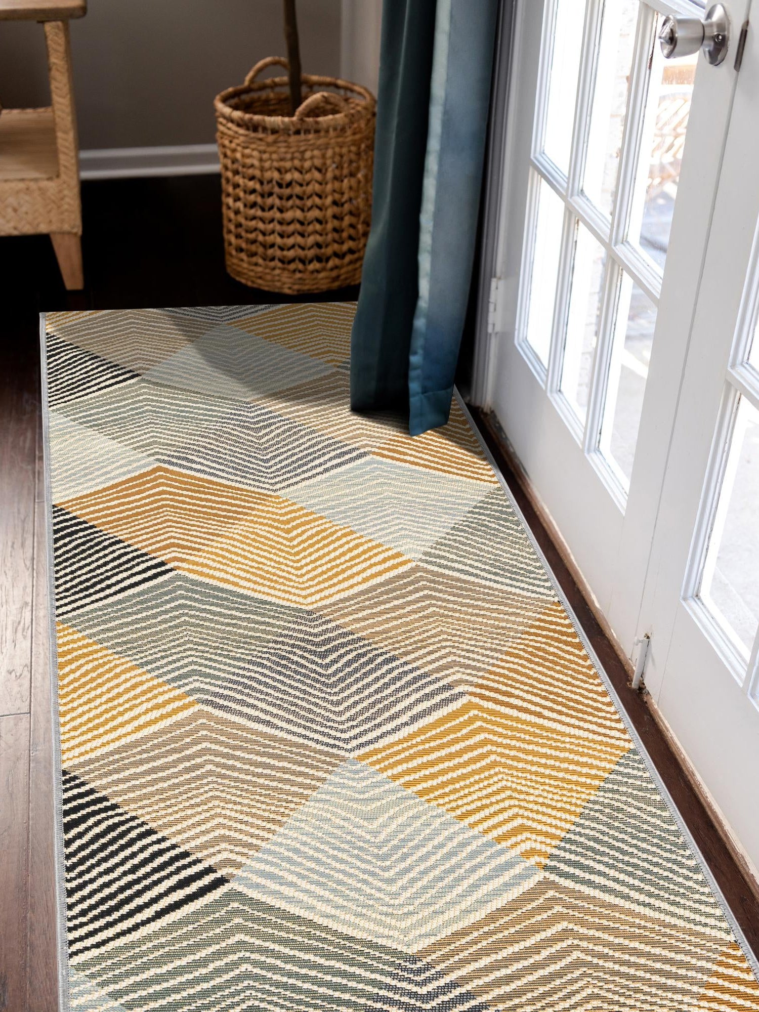 Gray 2' x 5' 1 Outdoor Modern Runner Area Rug Weather Resistant for Patio, Deck, Terrace, Balcony, Porch 100% Polypropylene Modern Outside Carpet for Sale at Rug Engine