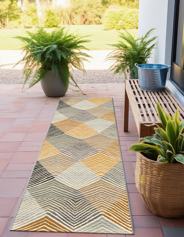 Gray 2' 7 x 12' Outdoor Modern Runner Area Rug Weather Resistant for Patio, Deck, Terrace, Balcony, Porch 100% Polypropylene Modern Outside Carpet for Sale at Rug Engine