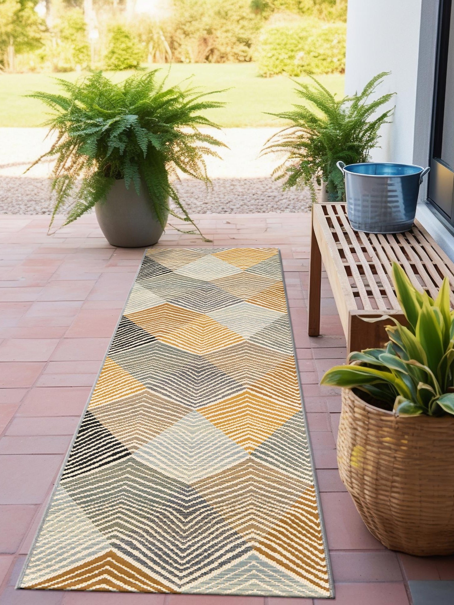 Gray 2' 7 x 10' Outdoor Modern Runner Area Rug Weather Resistant for Patio, Deck, Terrace, Balcony, Porch 100% Polypropylene Modern Outside Carpet for Sale at Rug Engine
