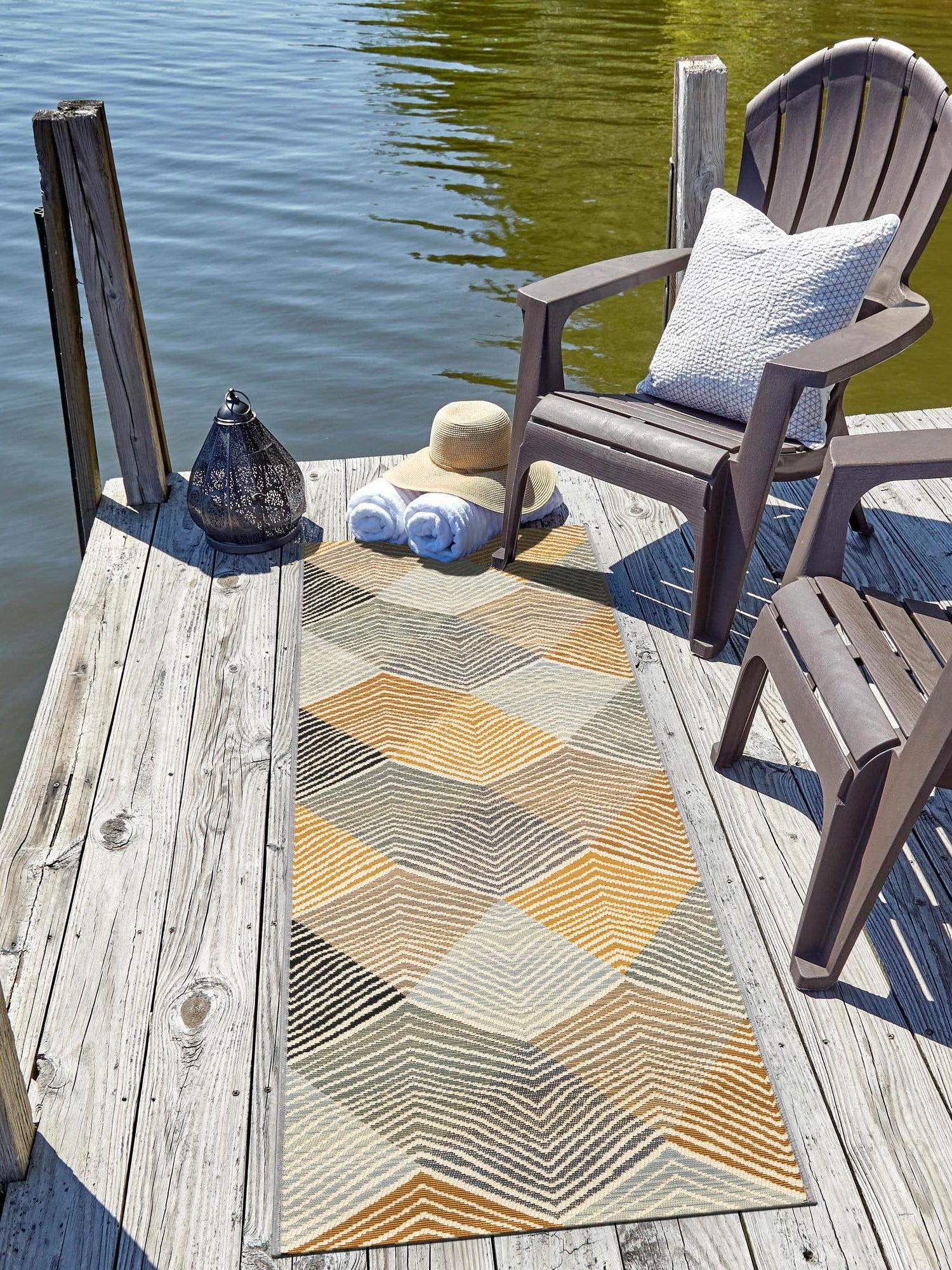 Gray 2' x 5' 1 Outdoor Modern Runner Area Rug Weather Resistant for Patio, Deck, Terrace, Balcony, Porch 100% Polypropylene Modern Outside Carpet for Sale at Rug Engine