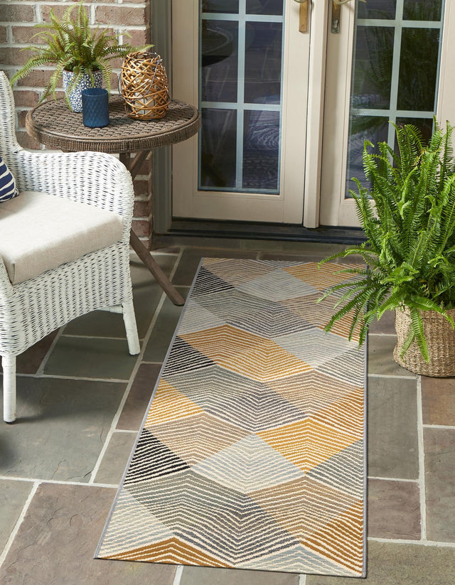 Gray 2' 7 x 12' Outdoor Modern Runner Area Rug Weather Resistant for Patio, Deck, Terrace, Balcony, Porch 100% Polypropylene Modern Outside Carpet for Sale at Rug Engine