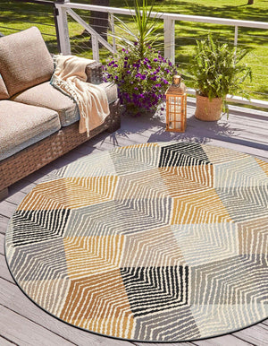 Gray 3' 1 x 3' 1 Outdoor Modern Round Area Rug Weather Resistant for Patio, Deck, Terrace, Balcony, Porch 100% Polypropylene Modern Outside Carpet for Sale at Rug Engine