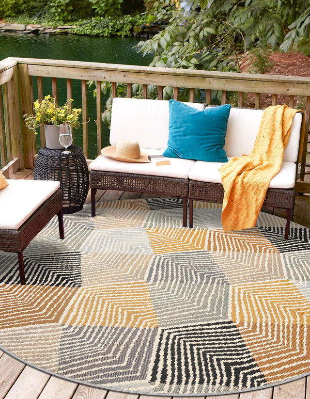 Gray 3' 1 x 3' 1 Outdoor Modern Round Area Rug Weather Resistant for Patio, Deck, Terrace, Balcony, Porch 100% Polypropylene Modern Outside Carpet for Sale at Rug Engine