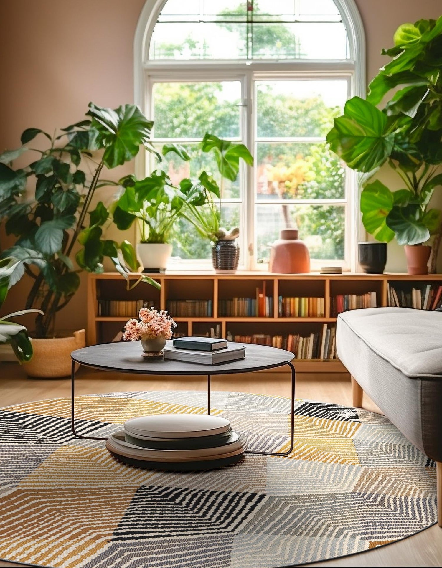 Gray 3' 1 x 3' 1 Outdoor Modern Round Area Rug Weather Resistant for Patio, Deck, Terrace, Balcony, Porch 100% Polypropylene Modern Outside Carpet for Sale at Rug Engine