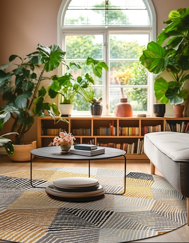 Gray 3' 1 x 3' 1 Outdoor Modern Round Area Rug Weather Resistant for Patio, Deck, Terrace, Balcony, Porch 100% Polypropylene Modern Outside Carpet for Sale at Rug Engine