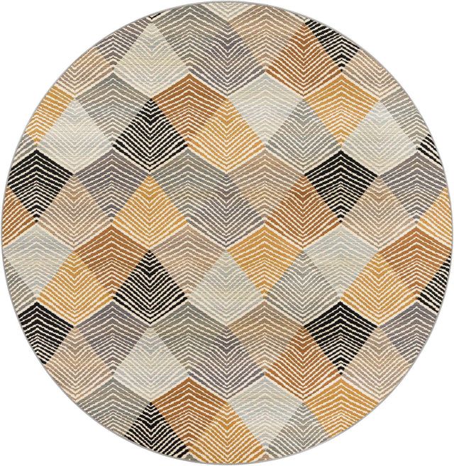 Gray 7' 10 x 7' 10 Outdoor Modern Round Area Rug Weather Resistant for Patio, Deck, Terrace, Balcony, Porch 100% Polypropylene Modern Outside Carpet for Sale at Rug Engine