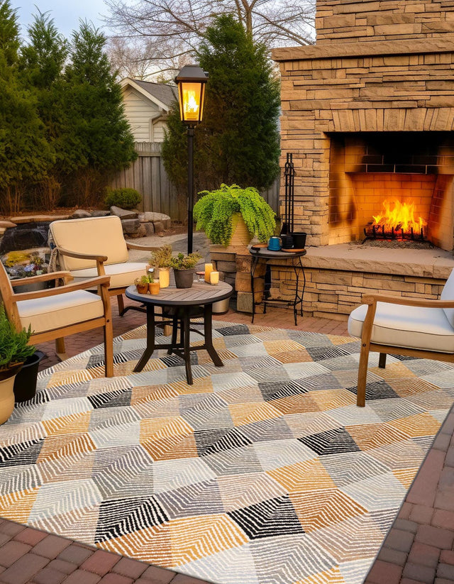 Gray 10' x 10' Outdoor Modern Square Area Rug Weather Resistant for Patio, Deck, Terrace, Balcony, Porch 100% Polypropylene Modern Outside Carpet for Sale at Rug Engine