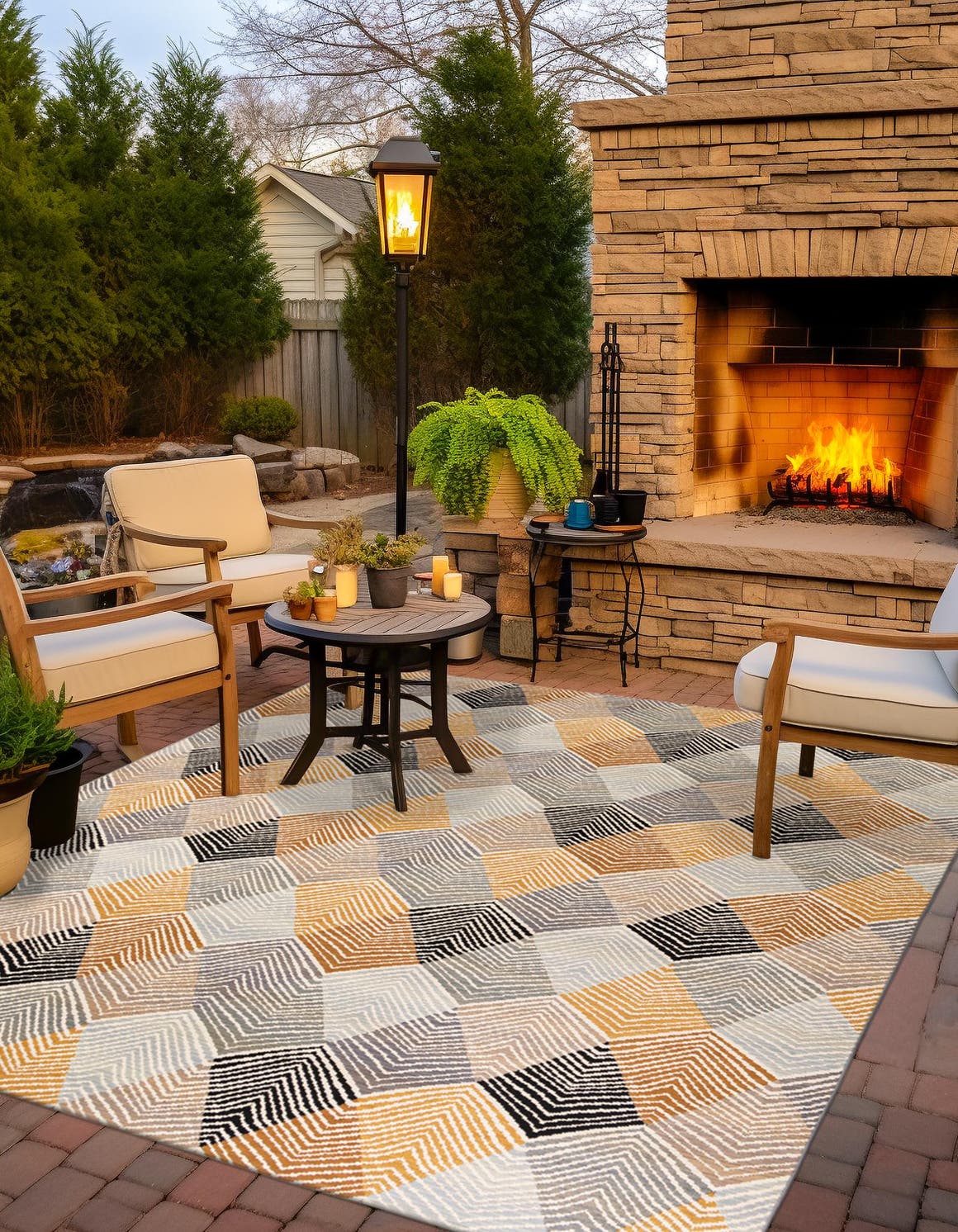 Gray 7' 10 x 7' 10 Outdoor Modern Square Area Rug Weather Resistant for Patio, Deck, Terrace, Balcony, Porch 100% Polypropylene Modern Outside Carpet for Sale at Rug Engine