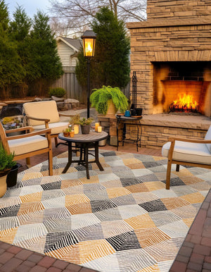 Gray 7' 10 x 7' 10 Outdoor Modern Square Area Rug Weather Resistant for Patio, Deck, Terrace, Balcony, Porch 100% Polypropylene Modern Outside Carpet for Sale at Rug Engine
