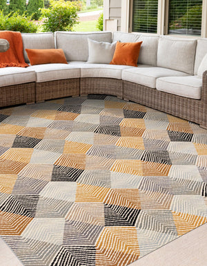 Gray 10' x 10' Outdoor Modern Square Area Rug Weather Resistant for Patio, Deck, Terrace, Balcony, Porch 100% Polypropylene Modern Outside Carpet for Sale at Rug Engine