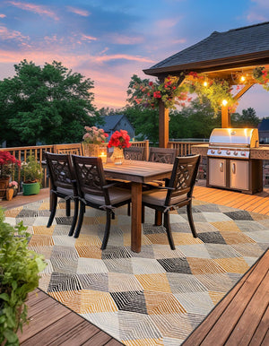 Gray 10' x 10' Outdoor Modern Square Area Rug Weather Resistant for Patio, Deck, Terrace, Balcony, Porch 100% Polypropylene Modern Outside Carpet for Sale at Rug Engine