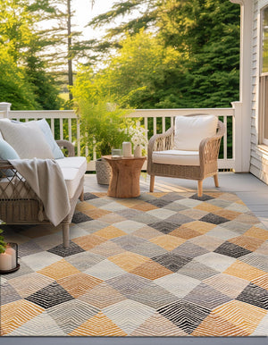 Gray 10' x 10' Outdoor Modern Square Area Rug Weather Resistant for Patio, Deck, Terrace, Balcony, Porch 100% Polypropylene Modern Outside Carpet for Sale at Rug Engine