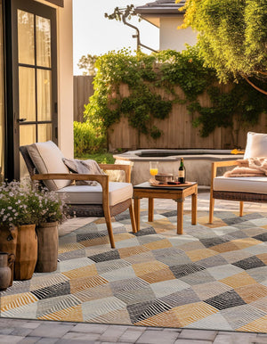 Gray 10' x 10' Outdoor Modern Square Area Rug Weather Resistant for Patio, Deck, Terrace, Balcony, Porch 100% Polypropylene Modern Outside Carpet for Sale at Rug Engine