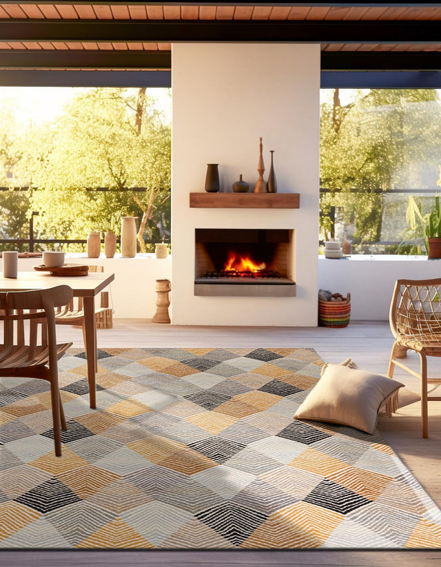 Gray 10' x 10' Outdoor Modern Square Area Rug Weather Resistant for Patio, Deck, Terrace, Balcony, Porch 100% Polypropylene Modern Outside Carpet for Sale at Rug Engine