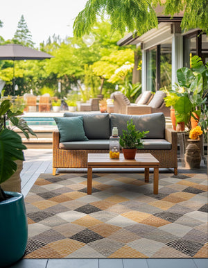 Gray 10' x 10' Outdoor Modern Square Area Rug Weather Resistant for Patio, Deck, Terrace, Balcony, Porch 100% Polypropylene Modern Outside Carpet for Sale at Rug Engine