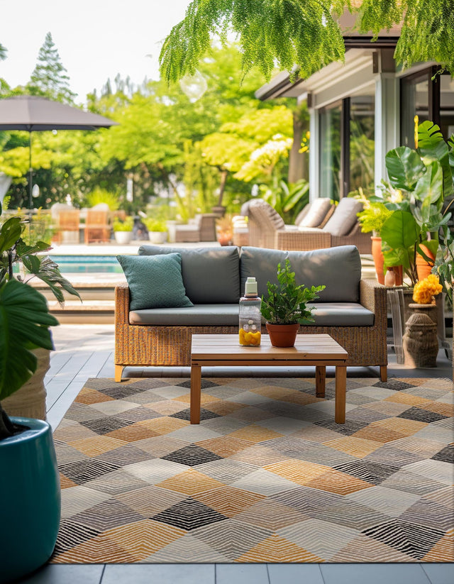 Gray 10' x 10' Outdoor Modern Square Area Rug Weather Resistant for Patio, Deck, Terrace, Balcony, Porch 100% Polypropylene Modern Outside Carpet for Sale at Rug Engine