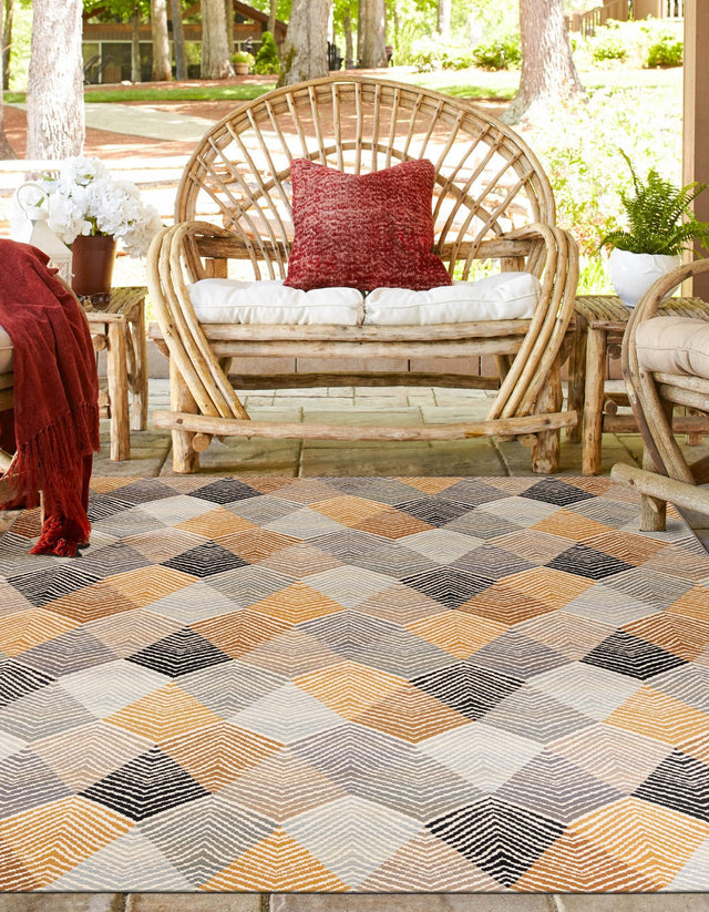 Gray 10' x 10' Outdoor Modern Square Area Rug Weather Resistant for Patio, Deck, Terrace, Balcony, Porch 100% Polypropylene Modern Outside Carpet for Sale at Rug Engine