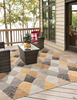 Gray 10' x 10' Outdoor Modern Square Area Rug Weather Resistant for Patio, Deck, Terrace, Balcony, Porch 100% Polypropylene Modern Outside Carpet for Sale at Rug Engine