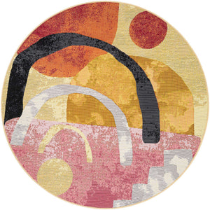 Multicolor 5' 1 x 5' 1 Outdoor Modern Round Area Rug Weather Resistant for Patio, Deck, Terrace, Balcony, Porch 100% Polypropylene Modern Outside Carpet for Sale at Rug Engine