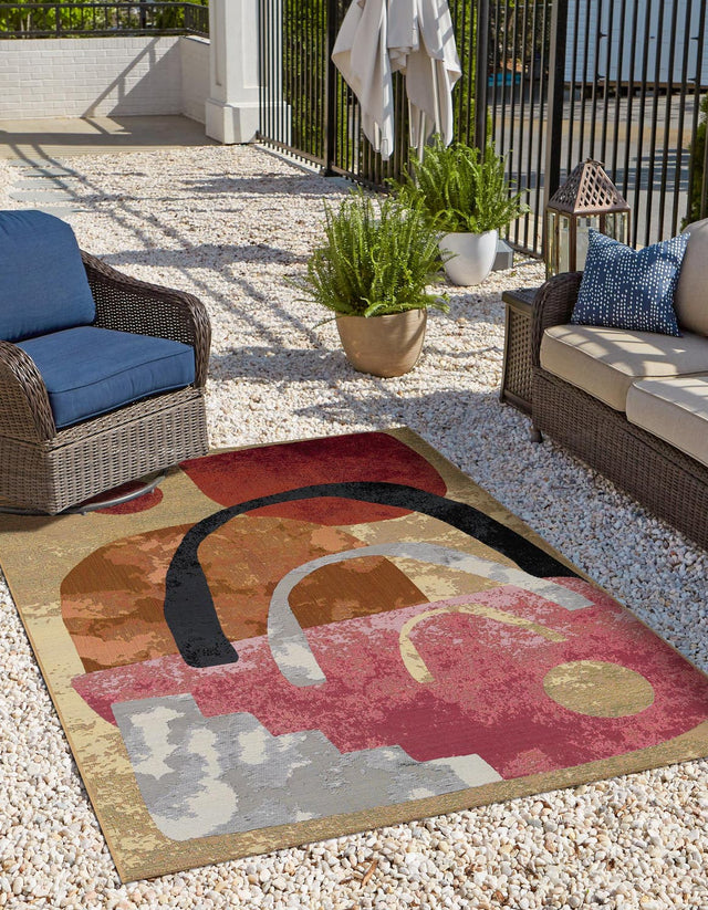 Multicolor 9' x 12' Outdoor Modern Rectangle Area Rug Weather Resistant for Patio, Deck, Terrace, Balcony, Porch 100% Polypropylene Modern Outside Carpet for Sale at Rug Engine