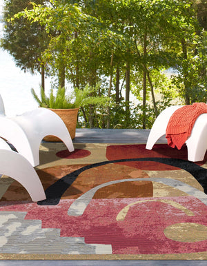 Multicolor 7' 10 x 10' Outdoor Modern Rectangle Area Rug Weather Resistant for Patio, Deck, Terrace, Balcony, Porch 100% Polypropylene Modern Outside Carpet for Sale at Rug Engine