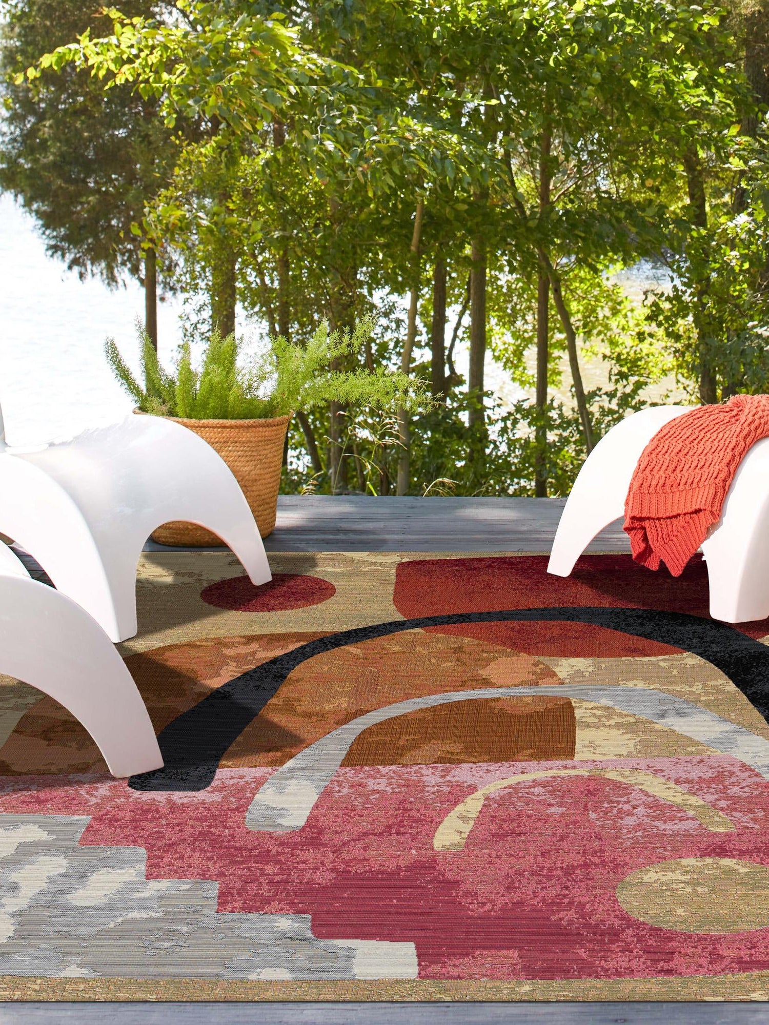 Multicolor 5' 1 x 8' Outdoor Modern Rectangle Area Rug Weather Resistant for Patio, Deck, Terrace, Balcony, Porch 100% Polypropylene Modern Outside Carpet for Sale at Rug Engine
