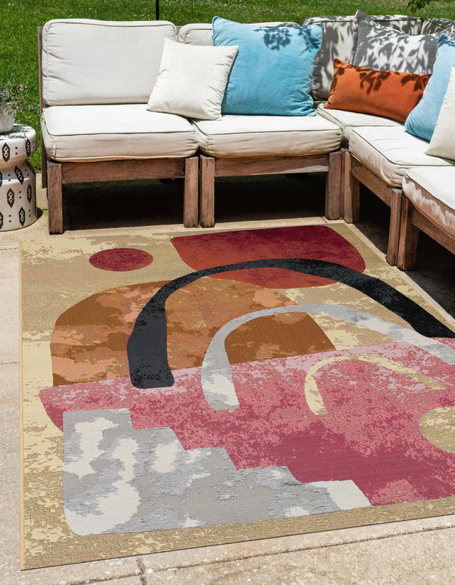 Multicolor 10' x 14' 1 Outdoor Modern Rectangle Area Rug Weather Resistant for Patio, Deck, Terrace, Balcony, Porch 100% Polypropylene Modern Outside Carpet for Sale at Rug Engine