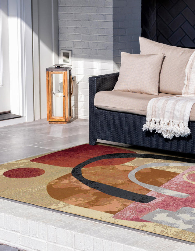 Multicolor 9' x 12' Outdoor Modern Rectangle Area Rug Weather Resistant for Patio, Deck, Terrace, Balcony, Porch 100% Polypropylene Modern Outside Carpet for Sale at Rug Engine