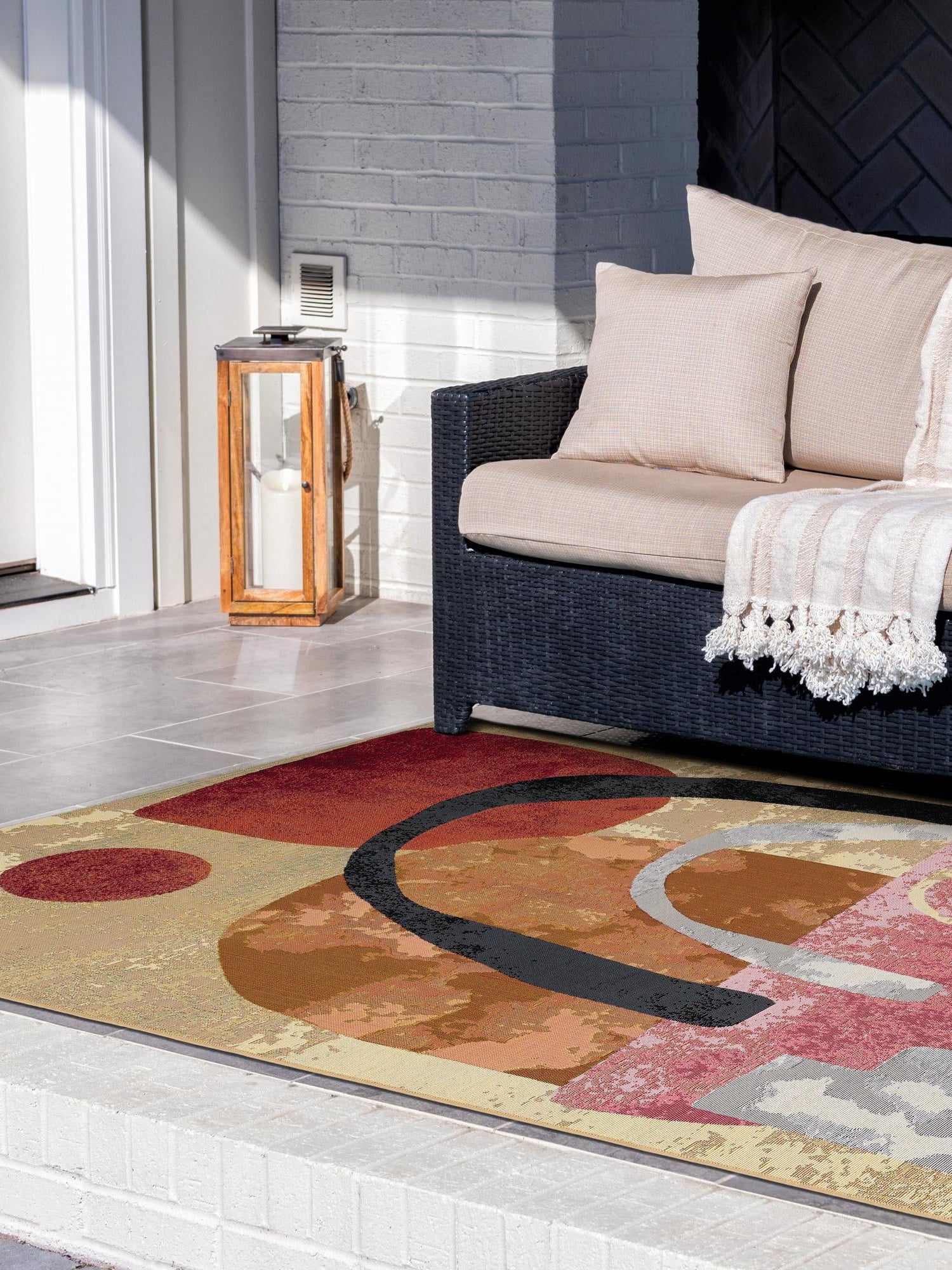 Multicolor 6' 1 x 9' Outdoor Modern Rectangle Area Rug Weather Resistant for Patio, Deck, Terrace, Balcony, Porch 100% Polypropylene Modern Outside Carpet for Sale at Rug Engine