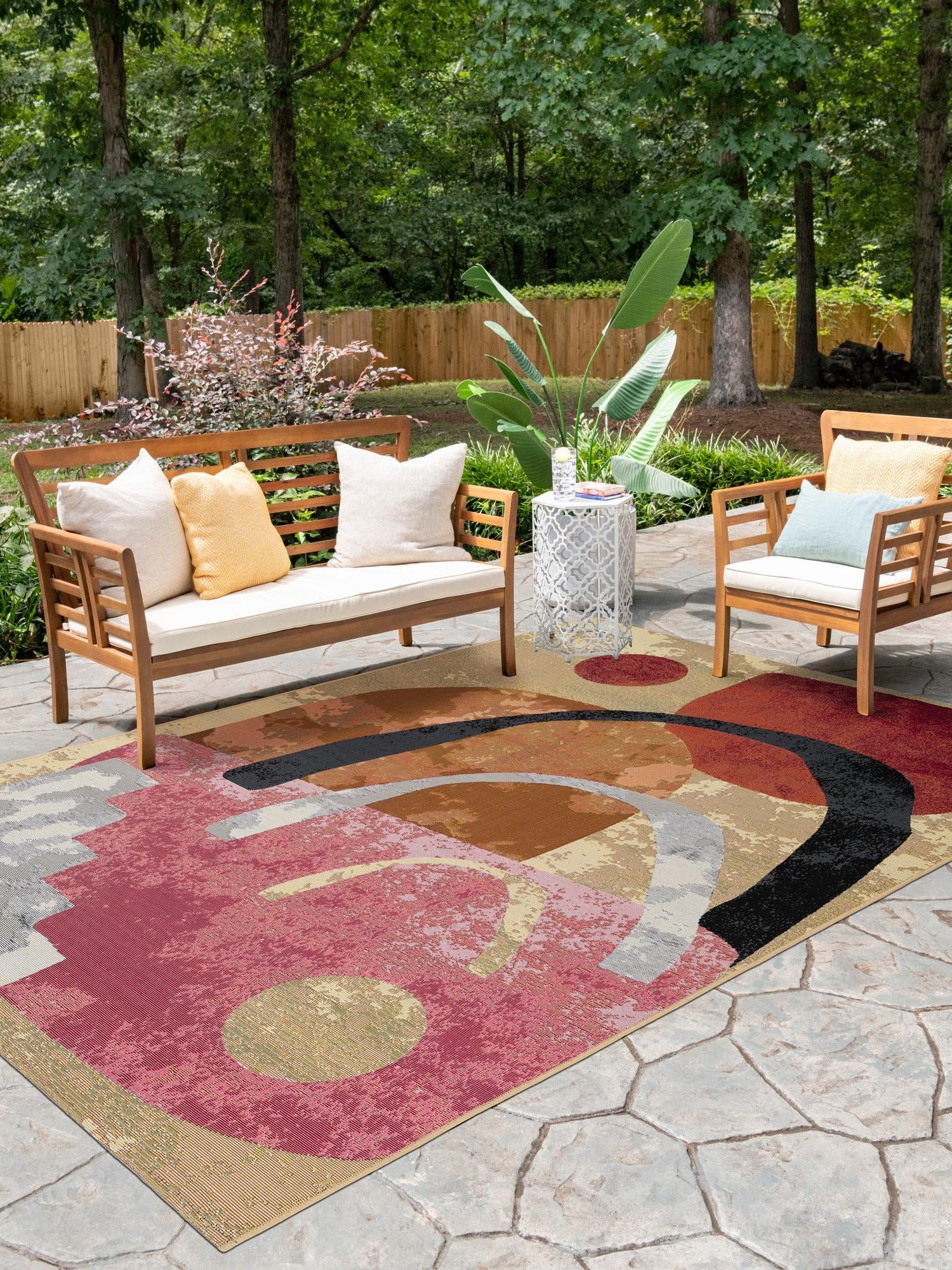 Multicolor 9' x 12' Outdoor Modern Rectangle Area Rug Weather Resistant for Patio, Deck, Terrace, Balcony, Porch 100% Polypropylene Modern Outside Carpet for Sale at Rug Engine