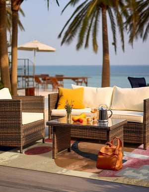 Multicolor 7' 10 x 10' Outdoor Modern Rectangle Area Rug Weather Resistant for Patio, Deck, Terrace, Balcony, Porch 100% Polypropylene Modern Outside Carpet for Sale at Rug Engine