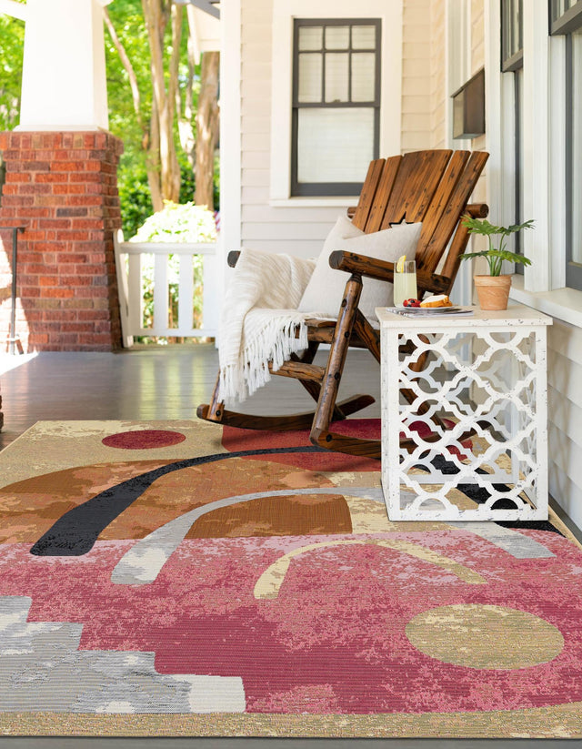 Multicolor 10' x 14' 1 Outdoor Modern Rectangle Area Rug Weather Resistant for Patio, Deck, Terrace, Balcony, Porch 100% Polypropylene Modern Outside Carpet for Sale at Rug Engine