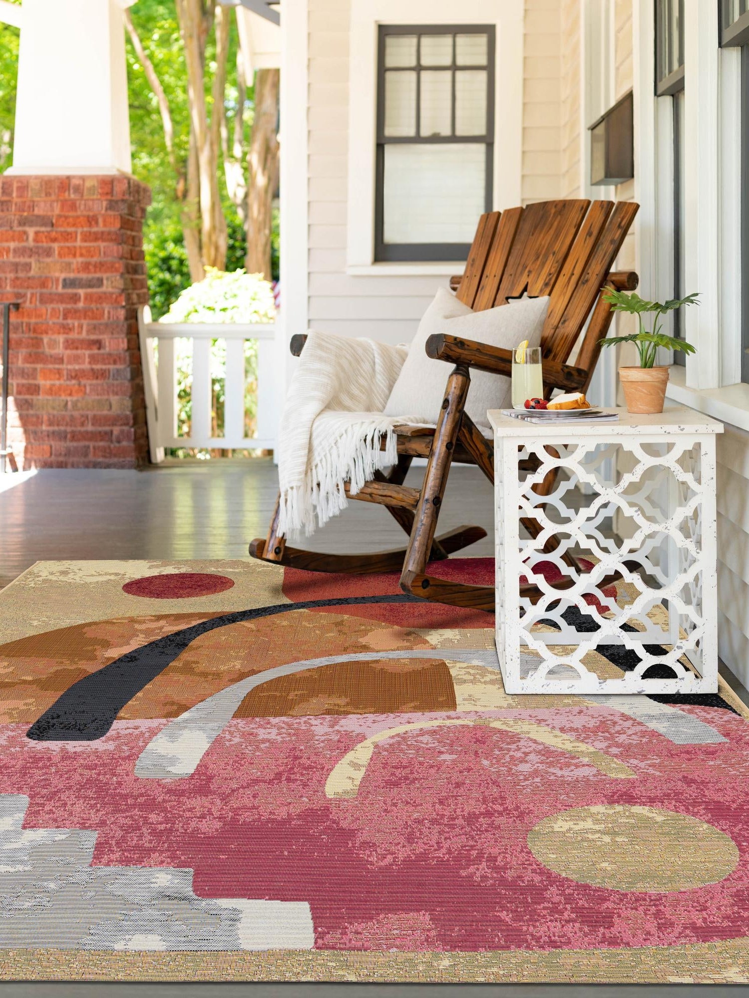 Multicolor 9' x 12' Outdoor Modern Rectangle Area Rug Weather Resistant for Patio, Deck, Terrace, Balcony, Porch 100% Polypropylene Modern Outside Carpet for Sale at Rug Engine