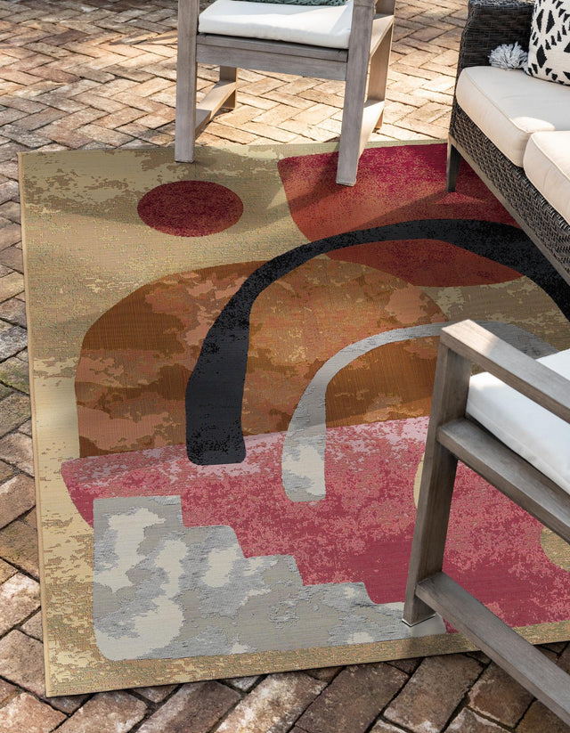 Multicolor 7' 10 x 10' Outdoor Modern Rectangle Area Rug Weather Resistant for Patio, Deck, Terrace, Balcony, Porch 100% Polypropylene Modern Outside Carpet for Sale at Rug Engine