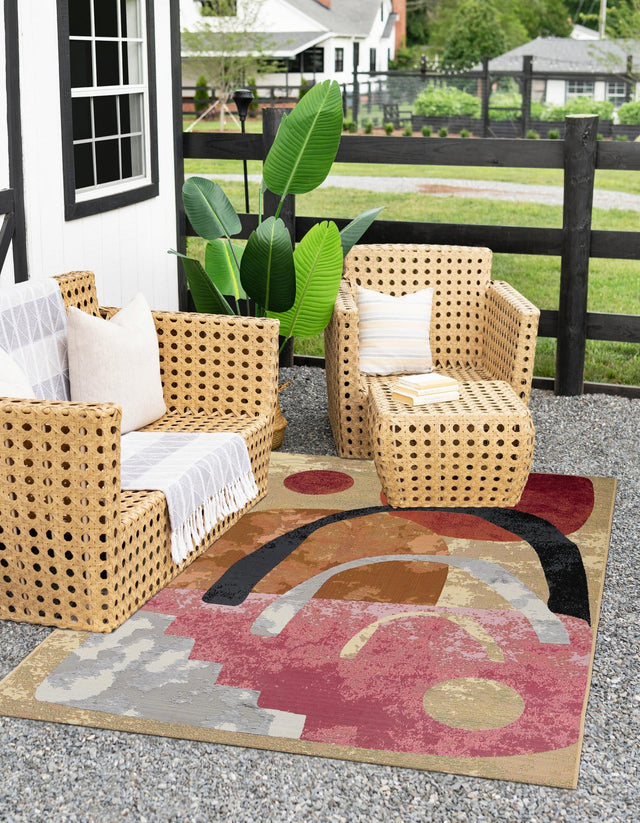 Multicolor 7' 10 x 10' Outdoor Modern Rectangle Area Rug Weather Resistant for Patio, Deck, Terrace, Balcony, Porch 100% Polypropylene Modern Outside Carpet for Sale at Rug Engine