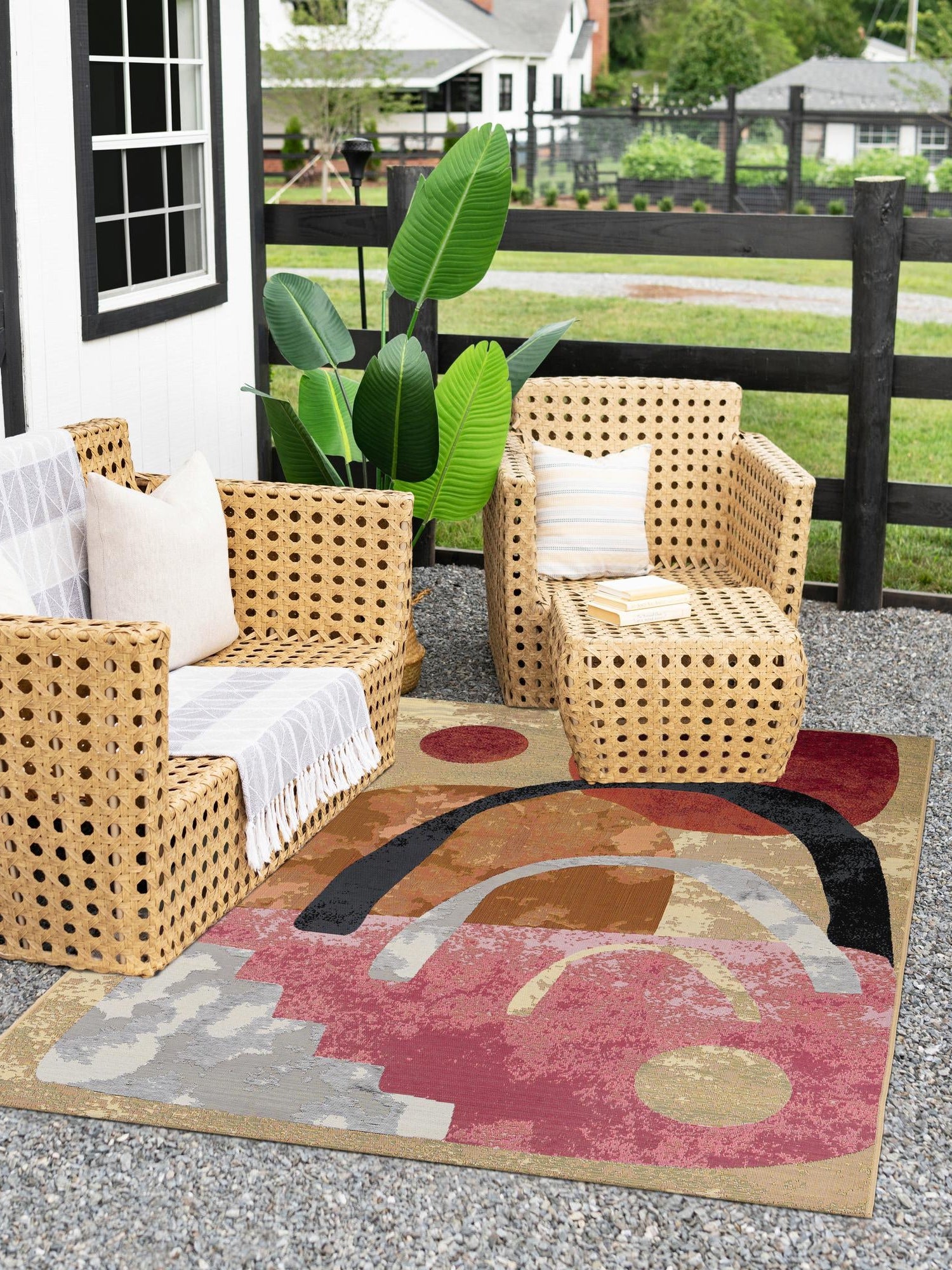 Multicolor 10' x 14' 1 Outdoor Modern Rectangle Area Rug Weather Resistant for Patio, Deck, Terrace, Balcony, Porch 100% Polypropylene Modern Outside Carpet for Sale at Rug Engine