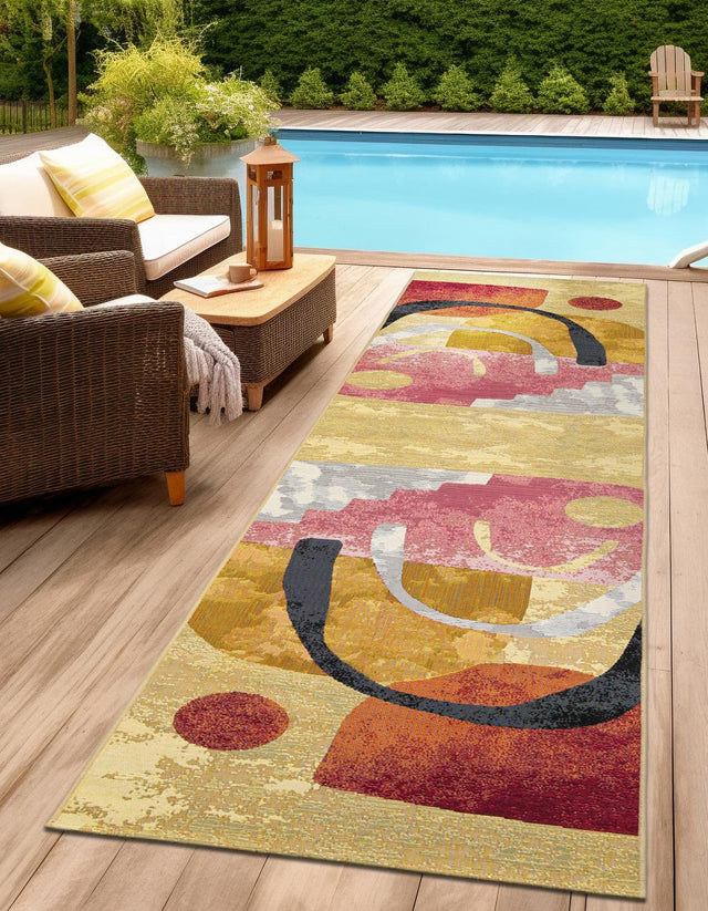 Multicolor 2' 7 x 10' Outdoor Modern Runner Area Rug Weather Resistant for Patio, Deck, Terrace, Balcony, Porch 100% Polypropylene Modern Outside Carpet for Sale at Rug Engine