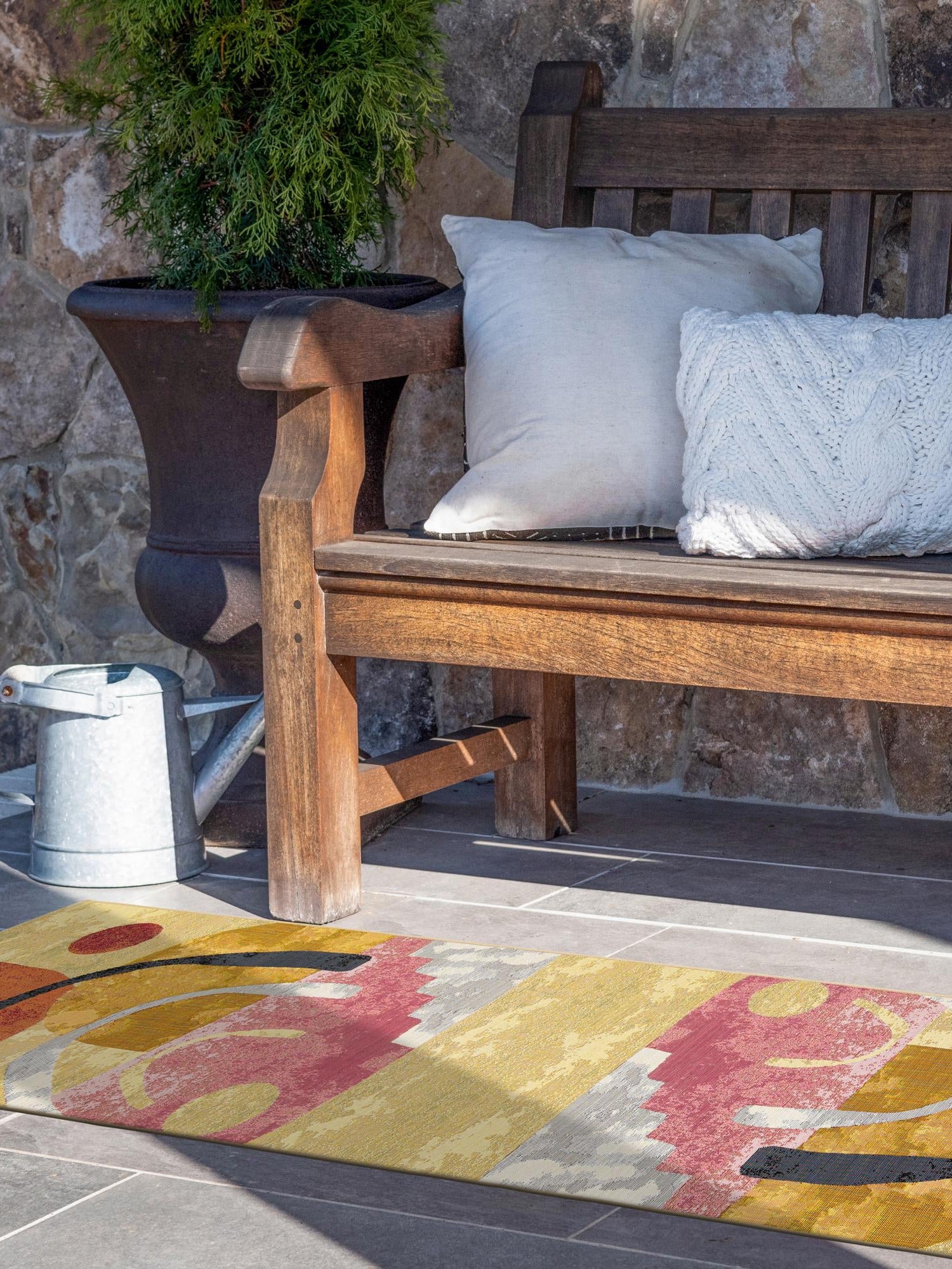 Multicolor 2' 7 x 10' Outdoor Modern Runner Area Rug Weather Resistant for Patio, Deck, Terrace, Balcony, Porch 100% Polypropylene Modern Outside Carpet for Sale at Rug Engine
