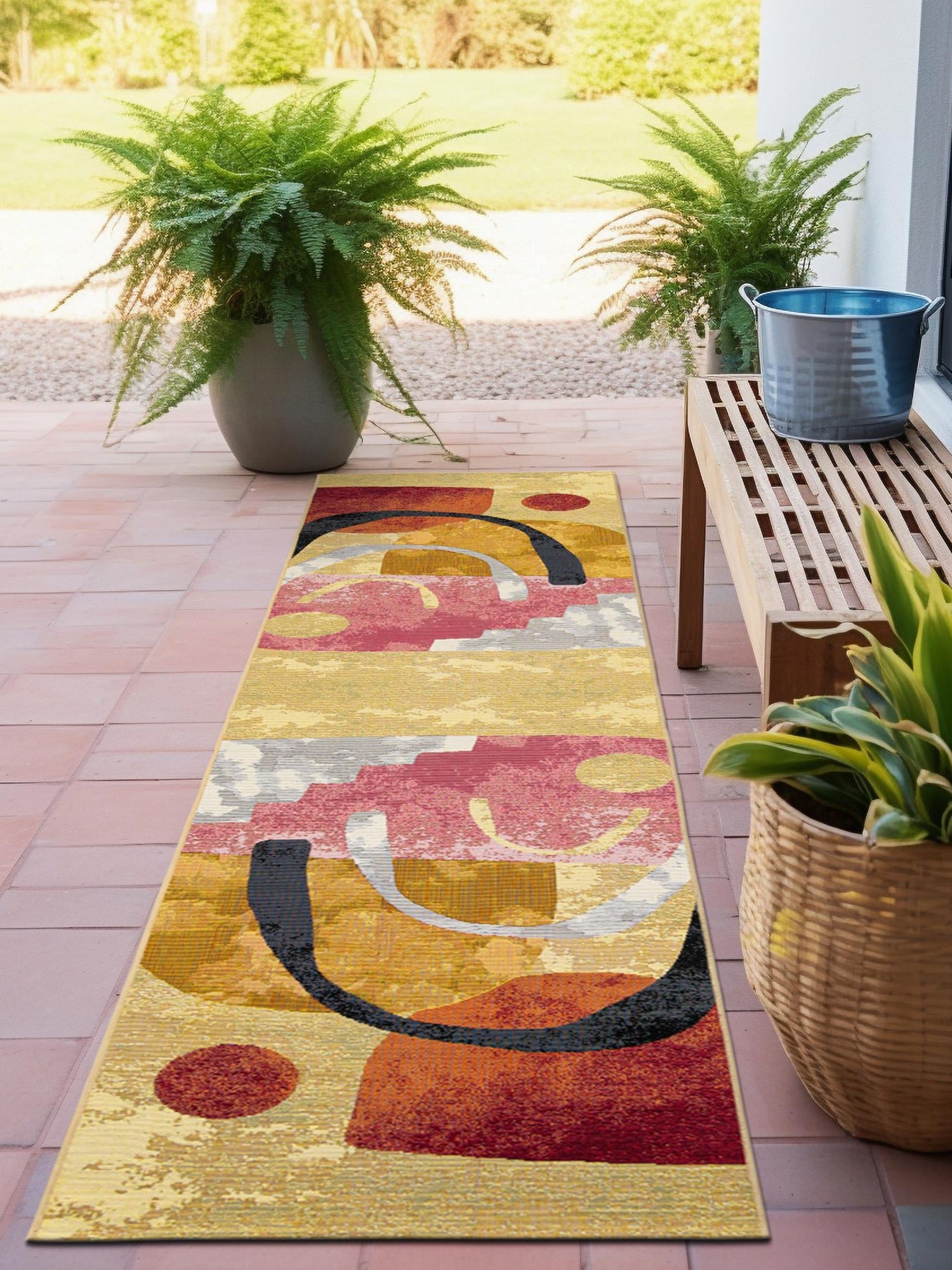 Multicolor 2' x 6' 1 Outdoor Modern Runner Area Rug Weather Resistant for Patio, Deck, Terrace, Balcony, Porch 100% Polypropylene Modern Outside Carpet for Sale at Rug Engine