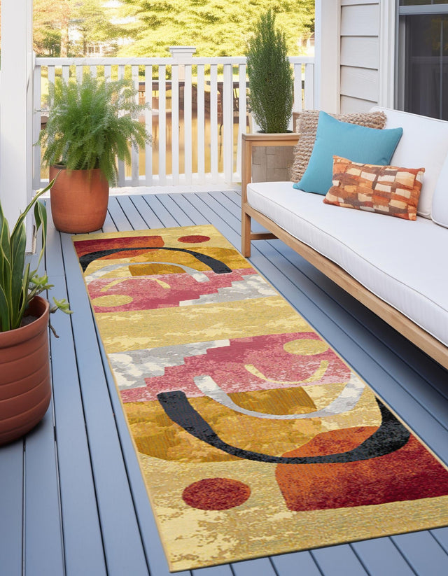 Multicolor 2' 7 x 12' Outdoor Modern Runner Area Rug Weather Resistant for Patio, Deck, Terrace, Balcony, Porch 100% Polypropylene Modern Outside Carpet for Sale at Rug Engine