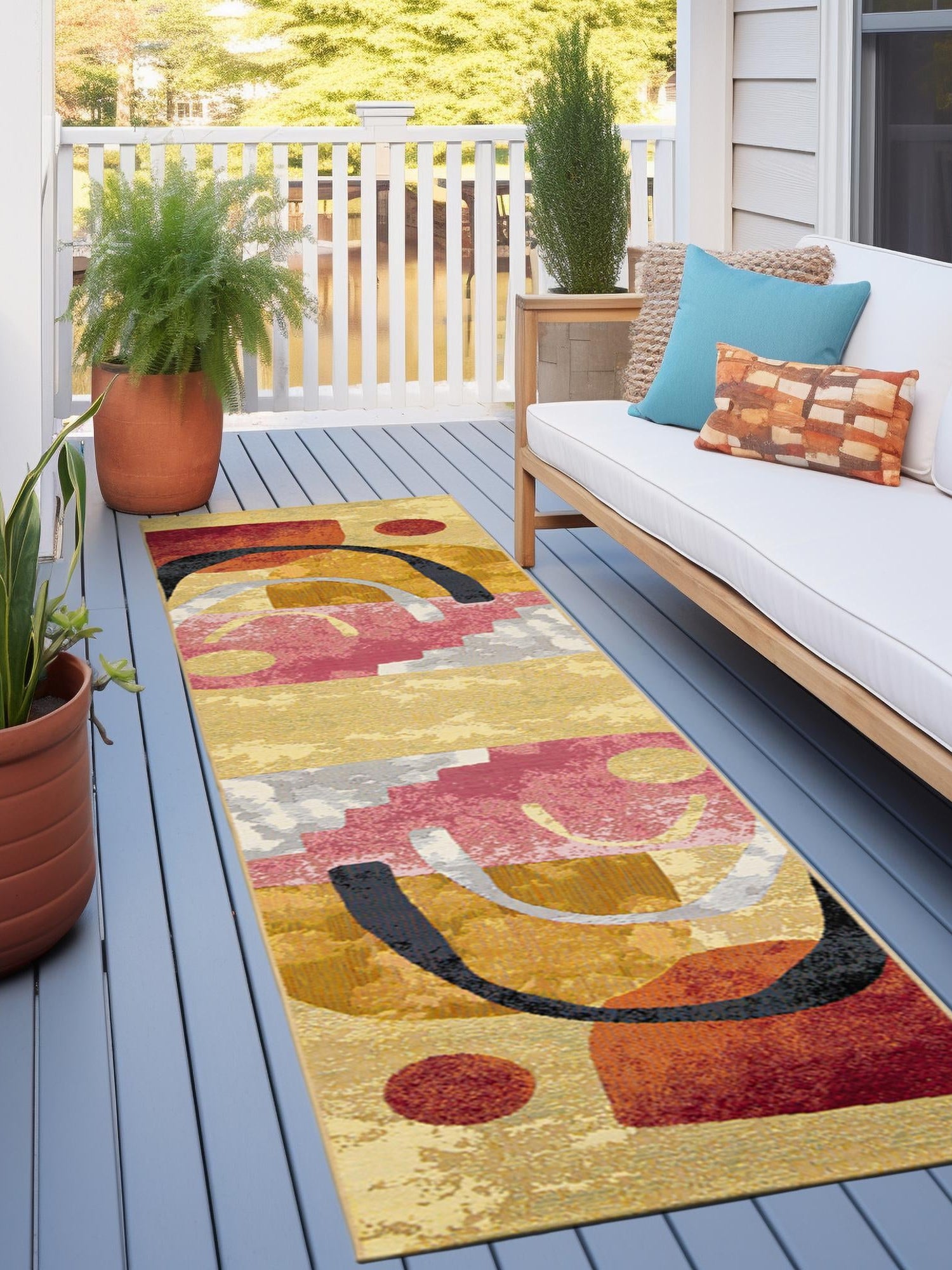 Multicolor 2' x 8' Outdoor Modern Runner Area Rug Weather Resistant for Patio, Deck, Terrace, Balcony, Porch 100% Polypropylene Modern Outside Carpet for Sale at Rug Engine